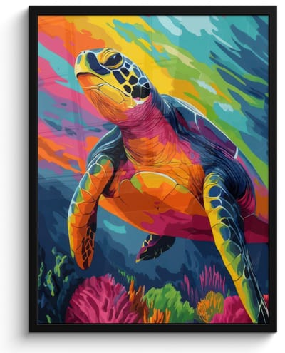 Poster in lijst - Fotolijst 60x80 cm - Posters - Koraal - Schildpad - Abstract - Water - Posterlijst zwart - Decoratie - Wanddecoratie woonkamer - Muurdecoratie slaapkamer