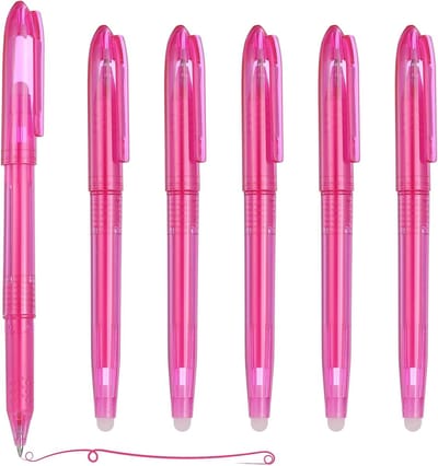 6 Stuks Uitwisbare Gelpennen 0,5 mm Fijne Punt - Warmteuitwisbare Markers voor Naaien, Tekenen en Schrijfplanning met Roze Inkt