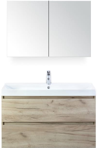 Maxx XL Badmeubelset 100 cm - Craft Oak - Wastafel Just 1 Kraangat met Spiegelkast