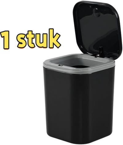 1 stuk - Prullenbak - Mini-prullenbak - Compacte prullenbak met deksel - Stijlvolle mini-prullenbak voor kantoor en slaapkamer - Zwart