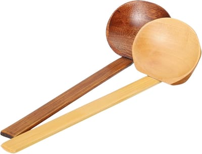 Tweedelige set - Houten kooklepel - Geschikt voor hotpot/ramen - Met bamboe handvat - Multifunctionele Japanse soeplepel