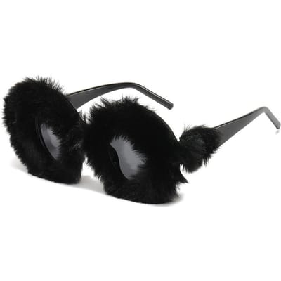 Dernière Arrivée Lunettes de Soleil Rondes en Peluche pour Fête Féminine Rétro Surdimensionnées Lunettes Décoratives Hivernales Thermiques Fluffy Protection UV 400 as picture