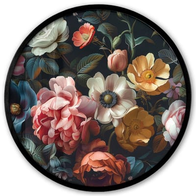 Poster in lijst Rond - Fotolijst 40x40 cm - Posters - Vintage - Kleurrijk - Bloemen - Modern - Ronde posterlijst zwart - Decoratie - Wanddecoratie woonkamer - Muurdecoratie slaapkamer