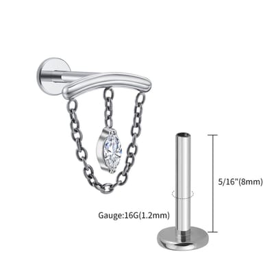 Piercing titanium ketting met marquise hanger 1.2x8 - zilver - LMPiercings