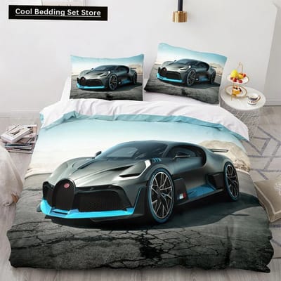 Sportwagen King Queen Dekbedovertrek Cool Kleurrijk Supercar Patroon Beddengoed Set voor Mannen Volwassene Raceauto 23 stuks Polyester Dekbedovertrek 70x133cm 2pcs