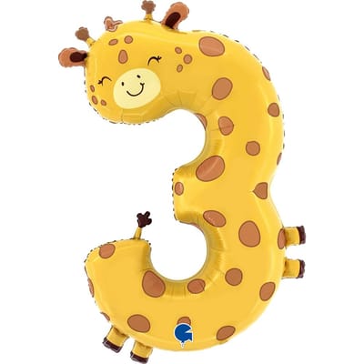 Ballon en Aluminium Chiffre 3, Girafe, Safari, 97 Cm Grabo