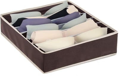 Springos Lade Organizer | Kleding Organizer | Ondergoed Organizer | 7 vakken | Bruin/Crème | 30 x 30 cm