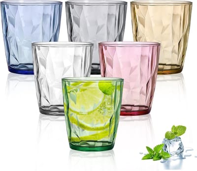 Set van 6 grote drinkglazen van 300 ml, kleurrijke acryl glazen voor water, whisky en cocktails, ideaal voor feestjes en dagelijks gebruik