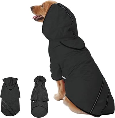 ByShane - Waterdichte regenjas voor honden met capuchon en reflecterende strepen - Verstelbare regenjas voor alle hondenmaten - Zwart 3XL.