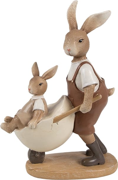 Clayre & Eef Decoratie Beeld Konijnen 15x7x21 cm Bruin Beige Kunststof