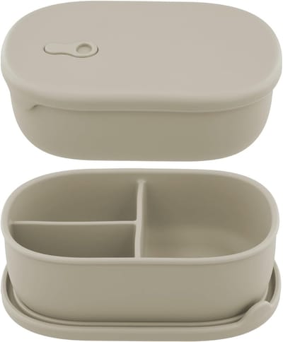 Siliconen Bento Box - Met Deksel - Lunchbox met Verdeling - Lunchbox - Met 3 Compartimenten - Lekvrije Voedselverdelers - Lunchbox voor Kinderen en Volwassenen - Magnetronbestendig - Vriezerbestendig - 1000ml - Beige