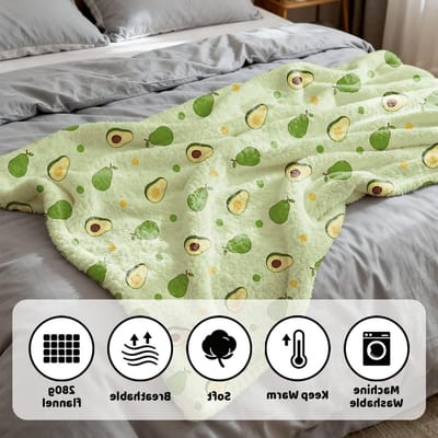 Zachte en omkeerbare fluwelen knuffeldeken met avocado design, perfect voor sofa of bed, 150 x 130 cm
