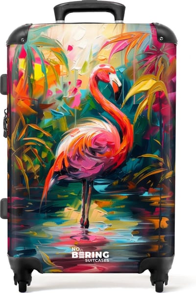 NoBoringSuitcases.com - Grote koffer - Flamingo in kleurrijke omgeving van olieverf - Reiskoffer met 4 wielen - Trolley op wieltjes - Rolkoffer groot - 72 liter - Ruimbagage valies 20kg - Valiezen voor volwassenen