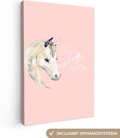 Canvas Schilderij Life is better with a horse - Quotes - Paarden - Spreuken - 20x30 cm - Wanddecoratie