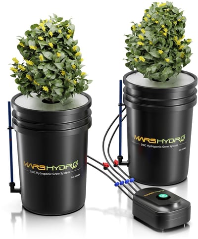Hydroponics Systeem – DWC - Premium Mars Hydro 5-Gallon - 19 liter – 2 Emmers 8 inch - 20,32 cm – Complete Hydroponics Set – Hydrocultuur Kweekset – Binnenkweek Systeem voor Planten, Groenten en Kruiden