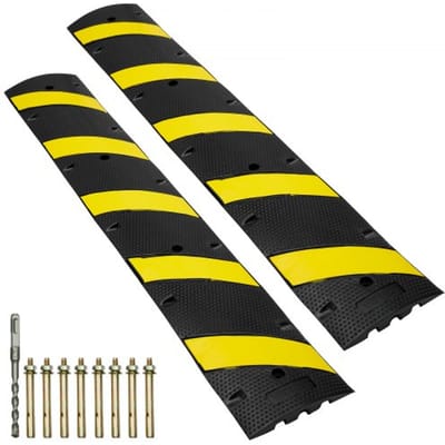 VEVOR set van 2 2-kanaals kabelbeschermingshelling, kabelbrug, rubberen slangbrug, 183 x 30 x 4,5 cm, overloopbeveiliging, 10.000 kg (per as), draagvermogen, kabelhelling, antislip uitvoering, ideaal voor parkeerplaatsen