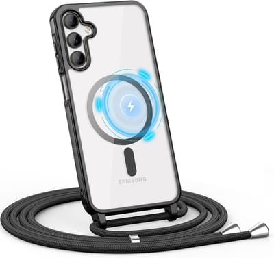 Casemania Hoesje Geschikt voor Samsung Galaxy S25/S24 - Zwart - Siliconen Back Cover met Koord - Geschikt voor MagSafe - Telefoonhoesje met Koord - Crossbody Lanyard Cord Case
