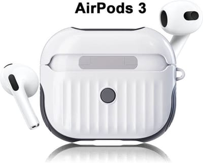 Koffer case - Apple Airpods 3 - wit siliconen - met musketon haakje