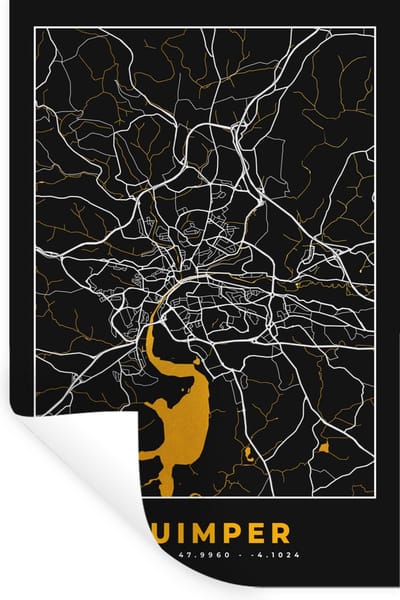 Muurstickers - Sticker Folie - Stadskaart – Plattegrond – Quimper - Kaart – Frankrijk - 20x30 cm - Plakfolie - Muurstickers Kinderkamer - Zelfklevend Behang - Zelfklevend behangpapier - Stickerfolie