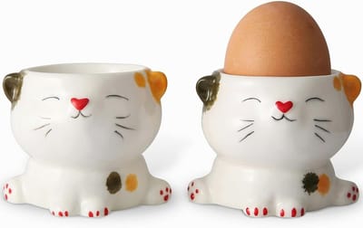 Eierdopjes Set van 2 - Hoogwaardig Keramiek, Design Schattige Katten voor Eierhouders, Servies, Decoratie en Cadeau