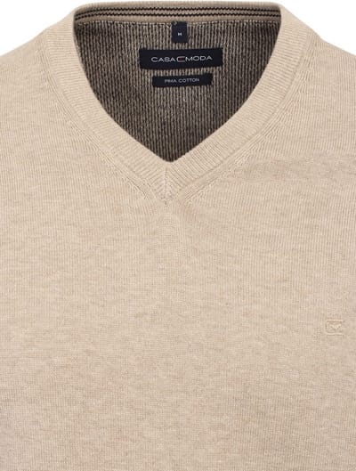Casa Moda Heren Trui Met V-Hals Pima-Katoen 004430-657 Beige - XXL