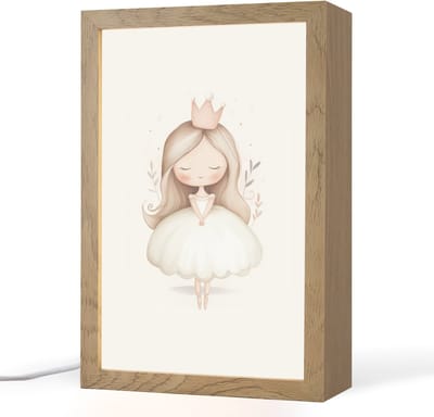 Nachtlampje 20x30 cm - Kinder lampje - Prinses - Jurk - Kroon - Pastel - Tafellamp kinderkamer - Slaapkamer lamp - Bedlamp kinderen - Kinderlampje stopcontact - Wandlamp babykamer - Nachtlampjes