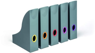 Allecto - Tijdschriftenhouder - Bureau-organizer - Antraciet - Gekleurde vingergaten - Ideaal voor kantoor - Set van 5 stuks