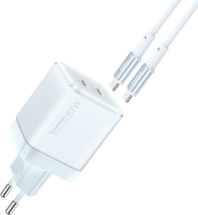 Cherries - GaN Charger Kit - 67W Fast Charger - 2 USB C Poorten - Inclusief usb c kabel - Geschikt Voor Iphone, Samsung en meer modellen - Ice Blue