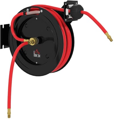 Premie Wandslangbox - Automatisch Oprollen - 15+1 m Waterslang - Tuinslang - 20 bar Waterdruk - Wandmontage - Tuinslanghaspel - Slangenbox - Tuin - Rood + Zwart
