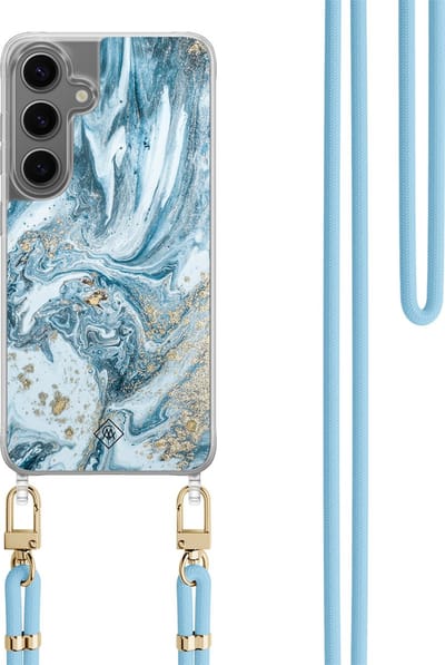 Casimoda® hoesje met koord - Geschikt voor Samsung S24 - Marble Sea - Afneembaar koord - TPU/polycarbonaat - Blauw