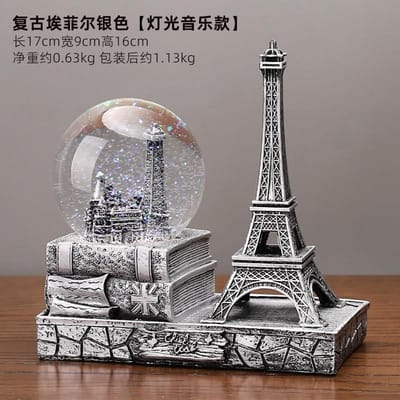 Vintage Eiffeltoren Figurine met Verlichte Kristallen Bol Muziekdoosje - Perfecte Bureau Decoratie Perfect Afstudeercadeau Idee