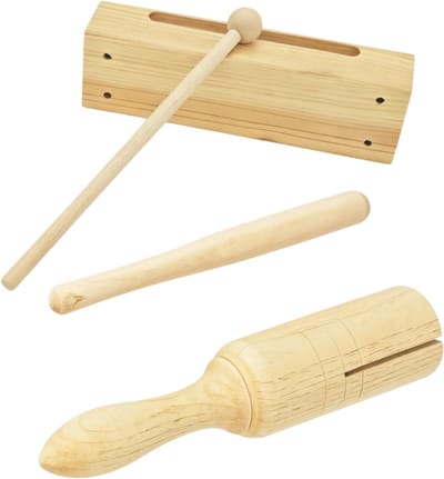 Houten Blok Set - Percussie Instrument - Muziekonderwijs Kinderen - Vijf Blokken Eén Toon - 20 cm Lengte - Bruin