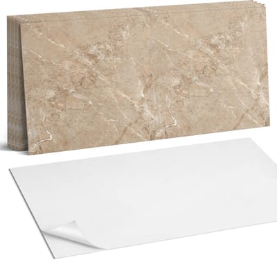 Coloray Plaktegels - Natuurlijk marmerpatroon Wandtegel Zelfklevend - 60 cm x 30 cm - Beige Plaktegels - 6 stuks - Rechthoek PVC Tegels - Plaktegels Keuken - Zelfklevende Vloertegels Badkamer - Vinyl Tegels Zelfklevend - Zelfklevende Wandtegels