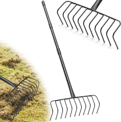 Tuinhark 11 tanden - Gras hark - Gazon reinigen - Zware metalen hark - 142 cm steel - Metaal