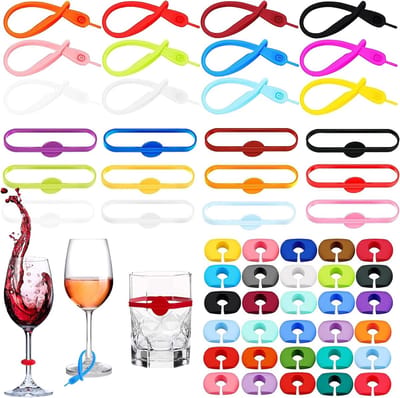 54 Stuks Silicone Wijn Glas Markers - Decoratieve Tags voor Wijn, Cocktails en Feestjes, Ideaal voor Proeverijen en Speciale Gelegenheden