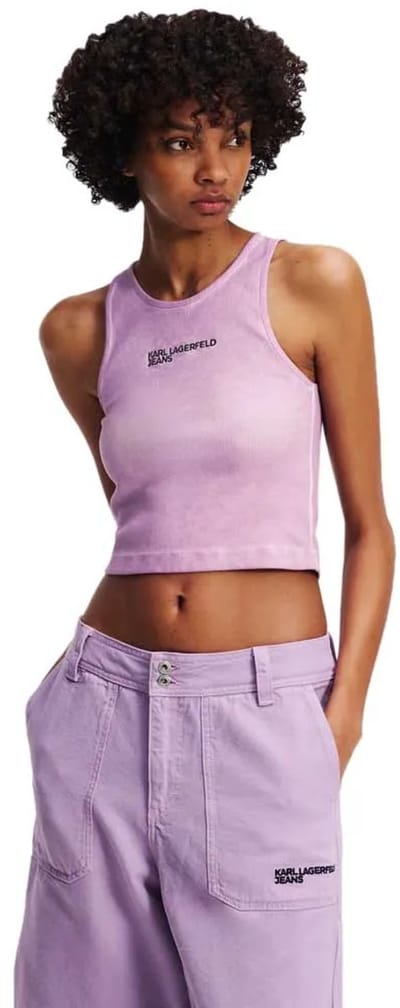 Karl Lagerfeld Jeans Washed Ribbed Mouwloos T-shirt Paars M Vrouw