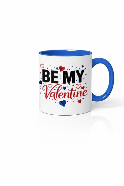Be My Valentine Mok - Romantisch Valentijn Cadeau met Hartjes - Koffiemok Wit Blauw Keramiek