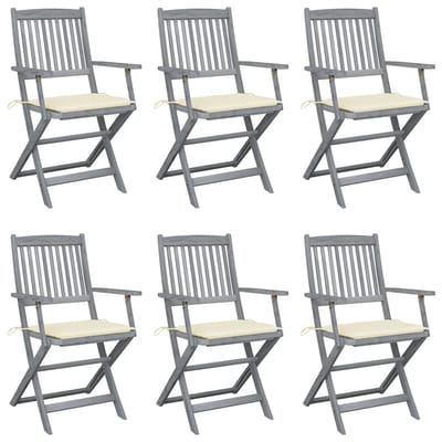 vidaXL - Inklapbare - stoelen - 6 - st - met - kussens - massief - acaciahout