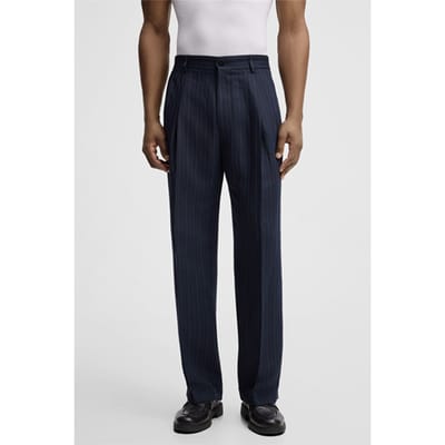 Modulaire pantalon Jamy met linnenaandeel, marineblauw gestreept
