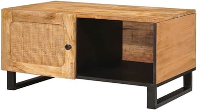 Massief houten salontafel - Woonkamertafel - Woonkamer inrichten - Met opbergruimte - 80 x 50 x 40 cm - Natuurlijk