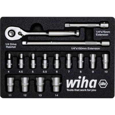Wiha Ratelsleutelset 1/4 17-delig incl. schuiminzetstuk - 44683