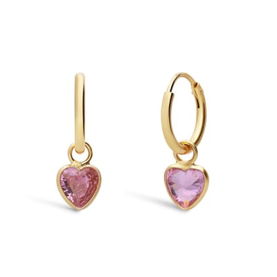 Lucardi Kinder Zilveren goldplated oorringen met roze hartje - Oorbellen - 925 Zilver - Goudkleurig