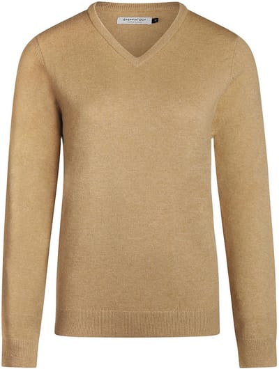 Steppin' Out Dames Pullover V-hals Merinowol Camel - Maat S - Heren - Pullovers