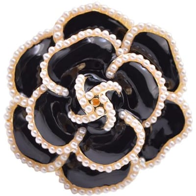 Aankomst Parel Emaille Camelia Broches Voor Vrouwen Elegante Bloemenspelden Mode Sieraden Jas Accessoires zwart