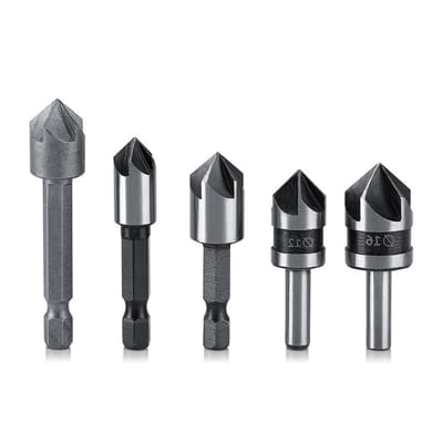 5-delige set countersink boor met hoge snelheidstaal voor houtbewerking, hexagonale schacht en precisie chamfering tools