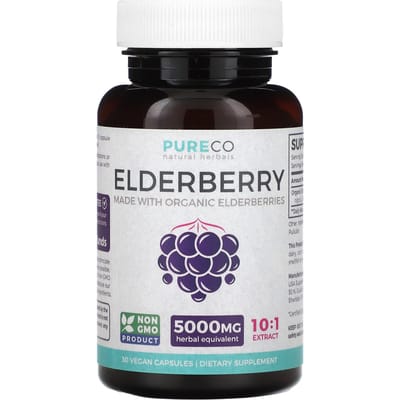 Pure Co., Vlierbes, 5.000 mg, 30 Plantaardige Capsules