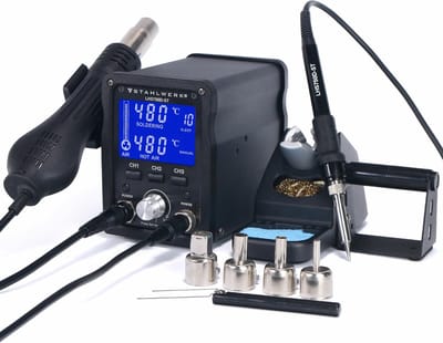STAHLWERK LHS750D-ST 2 in 1 heteluchtsoldeerstation met 750 watt en digitale temperatuurkalibratie
