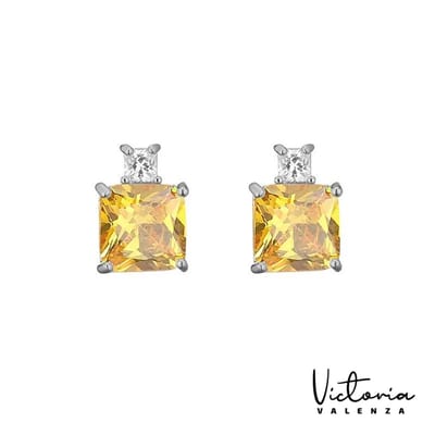 Victoria Valenza Cologne Luxe Oorbellen Dames Messing Oorknopjes Dames Oorringen - Gele Steen - Kleur Zilver - 1 Paar
