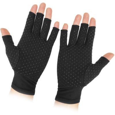 1 Paar Compressie Artritis Handschoenen Halve Vinger Fiets Fiets Handschoenen voor Vrouwen Mannen Zwart Dispenser black