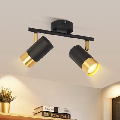 NETTLIFE Opbouwspot GU10 - zwart goud - L 31cm - Vintage Plafondlamp - 2-Lichts - 350° draaibaar Plafondspot - voor Slaafkamer | Kantoor | Woonkamer - Max.40W-excl. lichtbron
